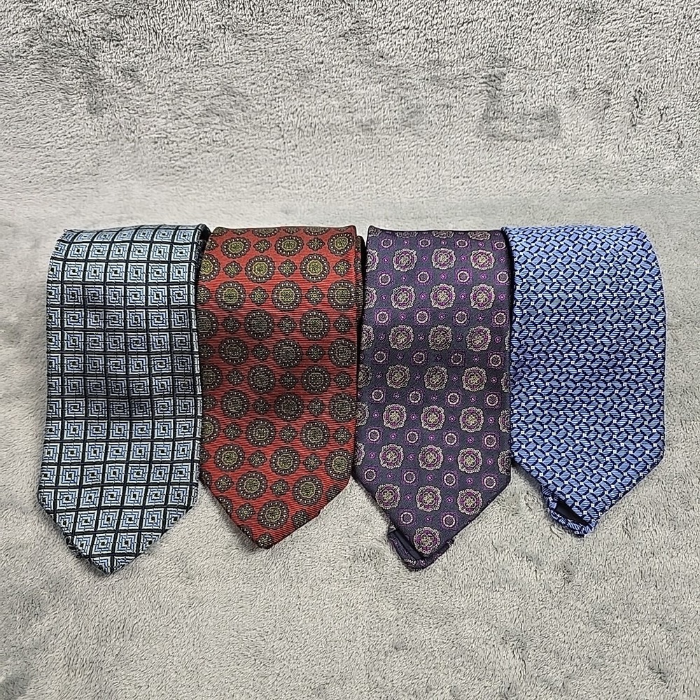 Lot Of 4 Brooks Brothers Silk Tie Multicolor Geometric 3.75" Width Made In USA